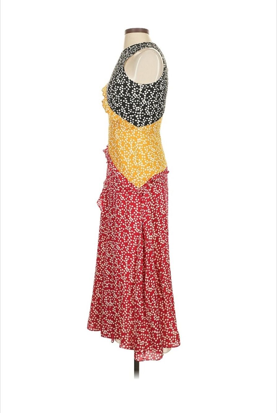Saloni Agnes Knot Print Silk Midi Dress 2 Multicolor Floral Ruffle Wedding Guest - Picture 7 of 8